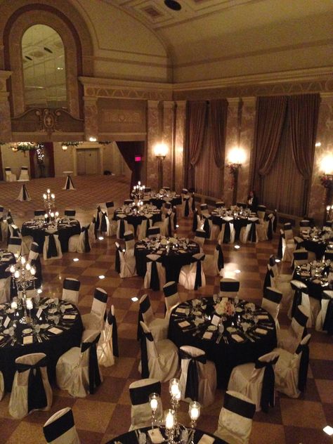 Black Tie Awards Ceremony, Black Tie Masquerade Party Ideas, Ballroom Quinceanera Theme, Ballroom Prom Theme, Black Tie Gala Decor, Black Tie Prom Decorations, Black Tie Ball Decorations, Wedding Themes Black And White, Black Debut Theme