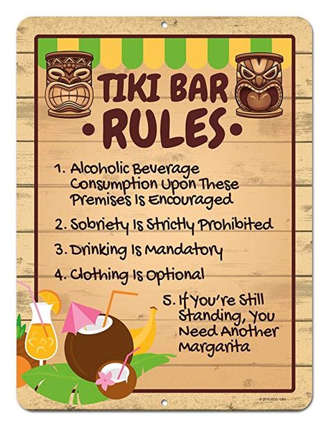 Amazon.com: Honey Dew Gifts Tiki Bar Rules, 9 x 12 inch Novelty Tin Tiki Bar Decor and Signs, Tiki Decorations: Home & Kitchen Tiki Bar Decorations, Tiki Decorations, Bar Rules, Tiki Bars Diy, Tiki Signs, Swimming Pool Signs, Bar Decorations, Tiki Bar Signs, Tiki Head