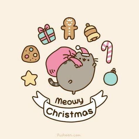 Pusheen The Cat Is Getting Ready For Christmas - I Can Has Cheezburger? Kawaii Pusheen, Pusheen Christmas, Art Adventure Time, Pusheen Love, Pusheen The Cat, Pusheen Cute, Images Kawaii, Art Mignon, Kawaii Christmas