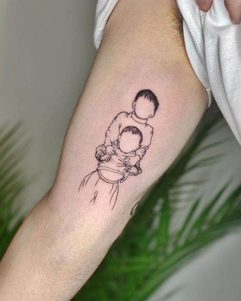 Minimalist Family Portrait, Bro Tattoos, Minimalist Family, Korean Tattoo Artist, Brother Tattoos, Portrait Tattoos, Sibling Tattoos, 4 Tattoo, Tattoo For Son