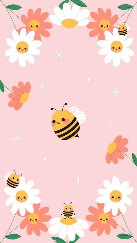 Pink Bee Wallpaper, Cute Bee Wallpaper, Pink And Gold Wallpaper, Baby Photo Collages, Bee Wallpaper, Positive Wallpapers, Bee Illustration, Whatsapp Wallpaper Cute, Photographer Business Cards