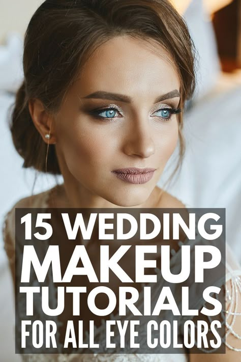 All Eye Colors, Wedding Makeup For Blue Eyes, Wedding Makeup Blue, Classic Makeup Looks, Diy Wedding Makeup, Wedding Makeup For Brunettes, Wedding Eyes, Bridal Makeup Tutorial, Wedding Hairstyles And Makeup