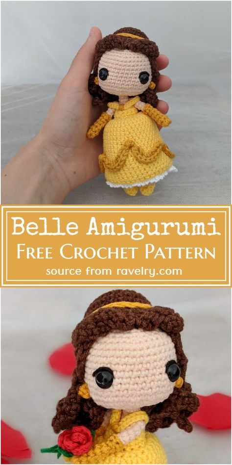 Belle Amigurumi Crochet Pattern #freecrochetpattern #crochetbelle #freecrochetbelle #freecrochetbellepattern Cute Crochet Amigurumi, Disney Crochet Patterns, Easy Knitting Projects, Crochet Easter, Crochet Disney, Pola Amigurumi, Crochet Amigurumi Free, Crochet Free, Amigurumi Free