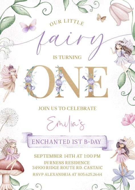 Fairy Birthday Party Ideas Decorations Enchanted Garden, Fairy Birthday Themes, Disney Birthday Card, Enchanted Forest Birthday Party, Forest Birthday Party, Baby First Birthday Themes, Flower Birthday Party, Fairy Garden Birthday Party, Forest Birthday