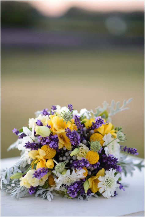 Florist: Danielle's Designs | Katrina Amburgey Photography Wedding Goals Dreams, Field Of Lavender, Lavender Wedding Theme, Lavender Bridal Bouquet, Pastel Wedding Theme, Yellow Bouquets, Purple Wedding Bouquets, Daisy Wedding, Purple Bouquet