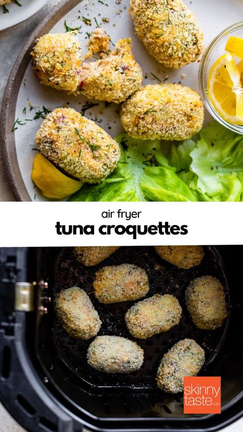 Air Fryer Tuna Croquettes are easy and budget friendly! Tuna Croquettes Recipe, Tuna Burger Recipe, Air Fryer Tuna, Tuna Croquettes, Tuna Potato, Tuna Burgers, Canned Tuna Recipes, Trim Healthy Recipes, Calamari Recipes