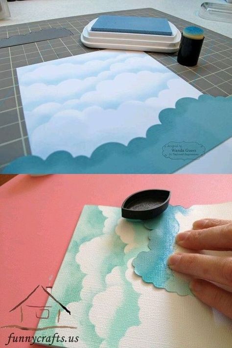 Painting Clouds, Scrapbook Kit, Cloudy Sky, Card Making Techniques, Elementary Art, Teaching Art, Art Journals, Art Education, Art Techniques