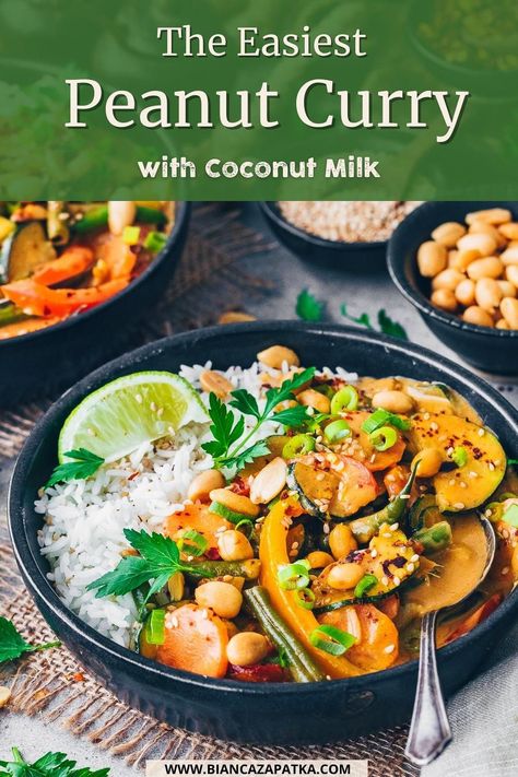 Coconut Milk Vegetarian Recipes, Peanut Coconut Sauce, Tofu Peanut Curry, Vegan Thai Peanut Curry, Vegan Peanut Curry, Peanut Coconut Curry, Coconut Milk Vegan Recipes, Peanut Curry Sauce, Thai Peanut Curry