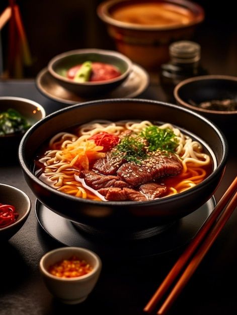 One Pot Ramen, Ramen Photography, Noodles Photography, Food Composition, Rice Noodles Stir Fry, Bowl Of Ramen, Menu Book, Anime Food, Red Sauce