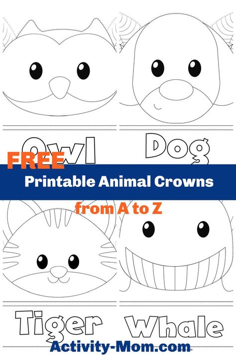 FREE printable animal crowns. 26 animals from A to Z. One animal crown for each letter of the alphabet. Great for parties, class plays, and for a simple craft. Animal Crowns Printable Free, Animal Headband Craft, Forest Animals Preschool, Animal Headbands, Zoo Animal Crafts, Animals Activities, Zoo Activities, Animal Activities For Kids, Zoo Theme