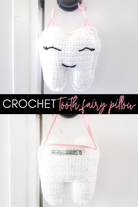 Crochet Tooth Fairy Pillow, Crochet Tooth Fairy, Crochet Tooth, Tooth Fairy Pillow Pattern, Fairy Crochet, Crochet Craft Fair, Crochet Pillow Patterns Free, Large Crochet Hooks, Tooth Pillow