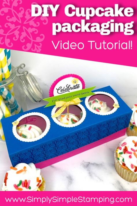 Diy Cupcake Boxes, Cupcake Boxes Diy, Diy Cupcake Box, Cupcake Boxes Template, Simply Simple Stamping, Bake Sale Packaging, Cupcake Packaging, Box Maker, Sweet Cupcake