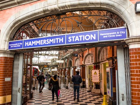 Hammersmith tube station Tube Stations London, Euston Station, London Football, London Castles, London Underground Stations, Circle Line, London Dreams, Finsbury Park, Lost River