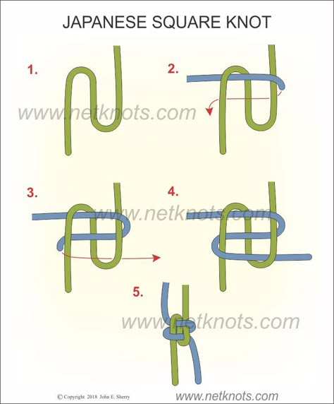 Japanese Square Knot :: netknots 1000 Lifehacks, Knots Guide, Star Shoe, Decorative Knots, Paracord Knots, Knot Tying, Knots Diy, Knots Tutorial, Rope Knots