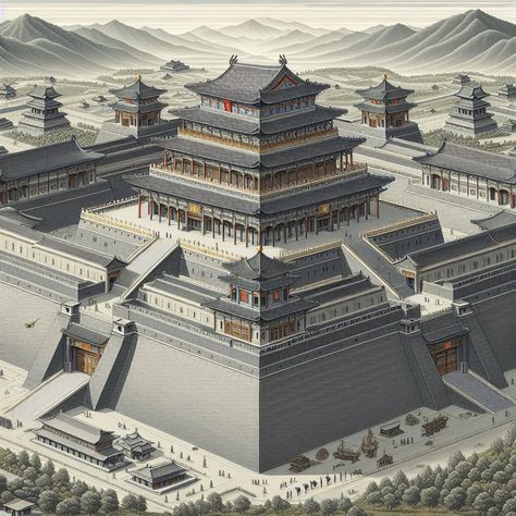 Ancient China Art, Chinese Palace, Fantasy City Map, Ancient Chinese Architecture, The Forbidden City, China Architecture, Japanese Castle, Asian Architecture, Yangzhou