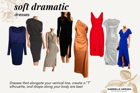 Soft Dramatic Dos And Donts, Soft Dramatic Wedding Guest, Dramatic Mood Board, Soft Dramatic Dress Kibbe, Dresses For Soft Dramatic, Soft Dramatic Style Guide, Soft Dramatic Summer Dress, Kibbe Soft Dramatic Celebrities, Soft Dramatic Blazer