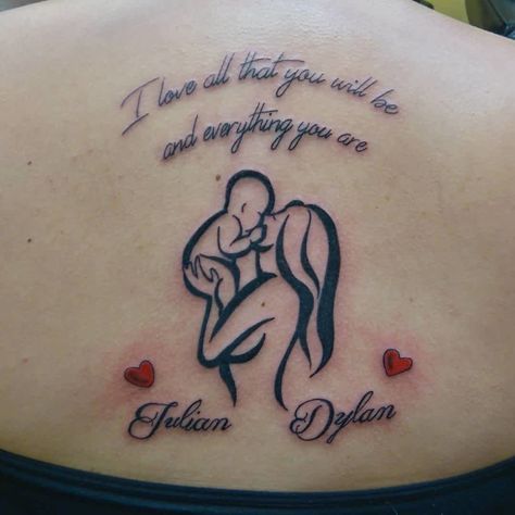 Unconditional Love Mom Baby Tattoo, Mutterschaft Tattoos, Motherhood Tattoos, Small Wave Tattoo, Baby Tattoo Designs, Parent Tattoos, Tattoos With Kids Names, Mother Tattoos, Tattoo For Son