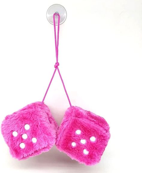 Pair 3” Pink with White Dots Mirror Fuzzy Plush Dice, Pink and Black Soft Plush Car Decorative Hanging Ornament. Dice Png, Fuzzy Dice, 3 Mirror, Pink And Black, Hanging Ornaments, Soft Plush, Fashion Online Shop, All Fashion, Apparel Accessories