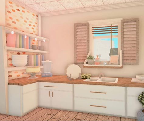 5 By 4 Bloxburg Kitchen, Preppy Bloxburg Kitchen, Blush House, Bloxburg Aesthetic, Bloxburg Rooms, Bloxburg Hacks, Blox Burg, House Decorating Ideas, Blocksburg Room Ideas￼