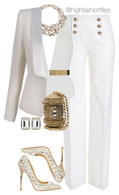 Mature Sexy by highfashionfiles ❤ liked on Polyvore featuring moda, Emilio Pucci, MOEVA, Jenny Packham, Balmain, Jimmy Choo e House of Lavande Chique Outfits, Outfit Chic, Stil Elegant, فستان سهرة, Mode Inspiration, White Pants, Fashion Sense, Look Fashion, Passion For Fashion