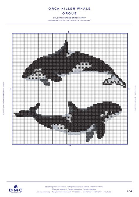 Cross Stitch Orca, Whale Cross Stitch Pattern, Pixel Art For Crochet, Orca Pattern, Whale Cross Stitch, Tapestry Pattern, Desain Buklet, Pixel Crochet, Tapestry Crochet Patterns