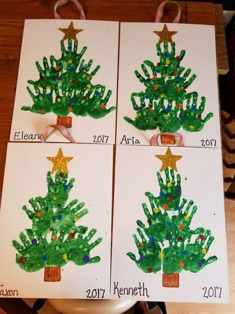 Christmas Paint For Toddlers, Xmas Projects For Kids, Christmas Keepsake Crafts For Preschoolers, Handprint Art Christmas Kids, Christmas Crafts Kids Handprint, Christmas Trees Preschool, Kids Christmas Crafts With Handprints, Preschool Christmas Handprint Art, Christmas Project For Toddler