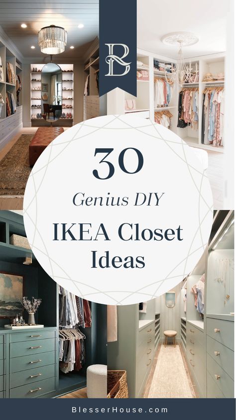 A step-by-step tutorial and budget breakdown for using IKEA Billy bookcases to customize his & her bedroom closets, plus how they have held up after 4 years. Ikea Billy Bookcase Wardrobe Hack, 48 Inch Closet Organization, Ikea Pax And Billy Combination, Ikea Kallax Closet Hack, Ikea Coat Closet, Diy Ikea Closet, Ikea Dressing Room, Closed Closet, Walk In Closet Ikea