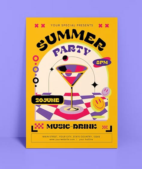 Summer Party Flyer Template AI, EPS, PSD Summer Party Poster Design, Family Reunion Flyer, Comfy Movie Night, Pool Party Design, Festival Brochure, Event Poster Inspiration, Summer Party Poster, Party Poster Design, Summer Party Flyer