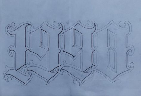 1990 1990 Tattoo Number Design, 1990 Tattoo Number, 777 Number, Old English Numbers, Fonts Tattoo Ideas, Tattoo Fonts Ideas, Chicano Font, Tattoo Number Fonts, Tattoo Practice Stencils