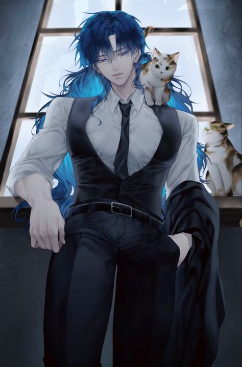 Mens Blue Hair, Boys Blue Hair, Boys Colored Hair, Blue Hair Anime Boy, Anime Blue Hair, Arte Zombie, A Silent Voice Anime, Anime Long Hair, Dark Blue Hair