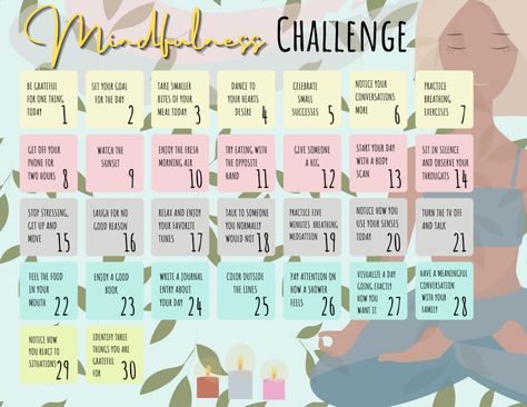 Health Challenge Ideas, Challenge Self Care, Mindfulness Challenge, Mental Health Challenge, Daily Mindfulness, Spring Challenge, Month Challenge, Turmeric Vitamins, Wellness Challenge