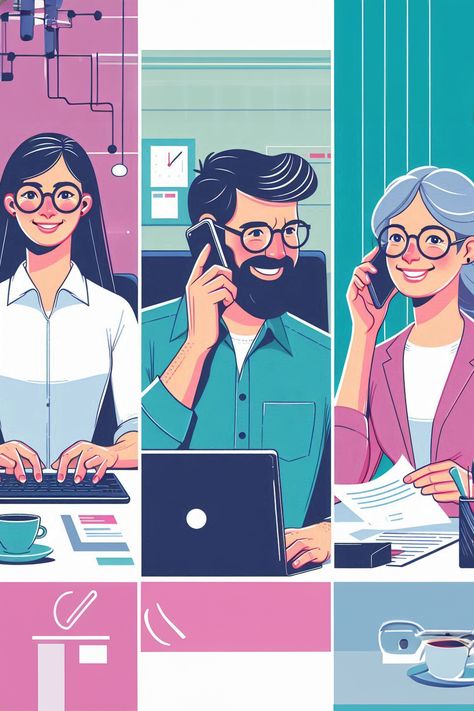 People are talking on the phone in the office – a colorful illustration of the work process. #wprime #wprimeagency #illustration #illistrationpeople #peopletalkingonphone Talking On Phone Illustration, People Talking On The Phone, Talking On Phone, Phone Illustration, Lyrical Video, People Talking, Colorful Illustration, Talking On The Phone, On The Phone