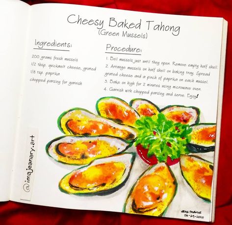 Heres A Simple Recipe Of Cheesy Baked Tahong (Green Mussels) #55 #artoftheday #foodpainting #imajeanaryart #mondayart #openforcommissions #painting #supportlocalartists Check more at https://browserecipes.net/recipe/heres-a-simple-recipe-of-cheesy-baked-tahong-green-mussels-002bffd6/ Tahong Recipe, Baked Mussels, Green Mussels, Mussels Recipe, Food Painting, Grated Cheese, Simple Recipe, Tray Bakes, Easy Meals