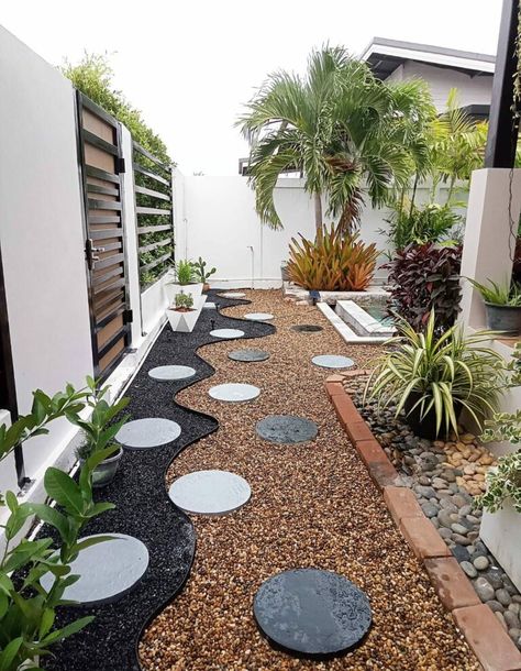 These ideas for yard dirt are great to think about. Gravel is a simple way to make your place look better. It's cheap and easy to take care of, and yo... Check more https://cfeer.com/35-side-yard-landscaping-ideas-with-stones-easy-to-care-and-save-budget/ Side Yard Landscaping Ideas Simple, Side Yard Landscaping Ideas, Ideas For Yard, Side Yard Landscaping, Tropical Garden Design, House Yard, Yard Landscaping Ideas, Terrace Design, Side Yard