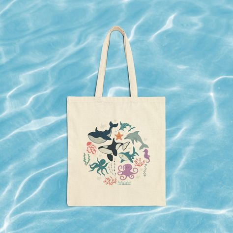 Ocean Animals Tote Bag - Ocean Lover Gift, Marine Biology, Sea Creatures, Gift for Friends, School Bag, Shopping Bag, Reusable Beach Bag by KenWilliamHarada on Etsy Ocean Tote Bag, Friends School, Marine Biology, Ocean Lover, Ocean Animals, School Bag, Sea Creatures, Beach Bag, Biology