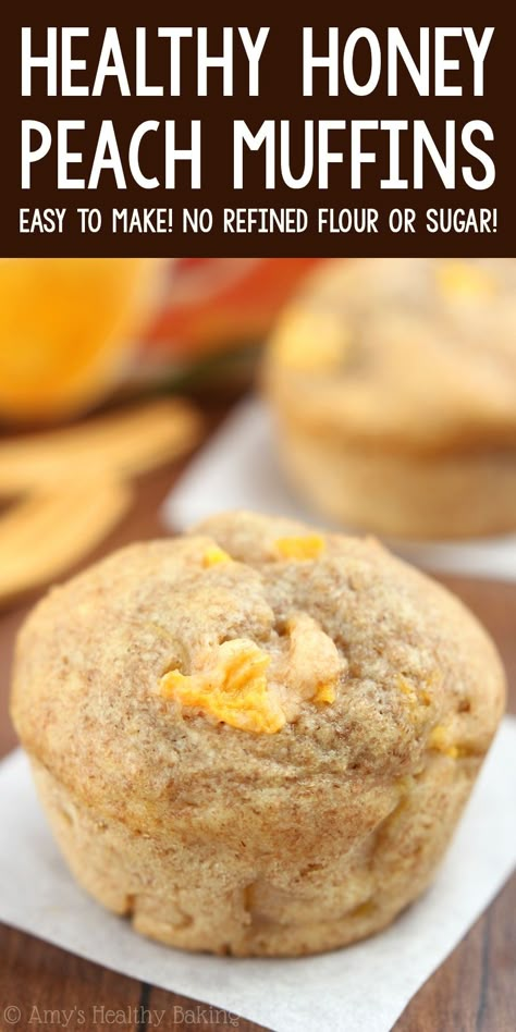 Peach Muffins Easy, Healthy Peach Muffins, Peach Muffins Recipe, Peach Muffin Recipes, Healthy Peach Recipes, Healthy Breakfast Recipes Clean Eating, Honey Muffins, Greek Yogurt Muffins, Peach Muffins