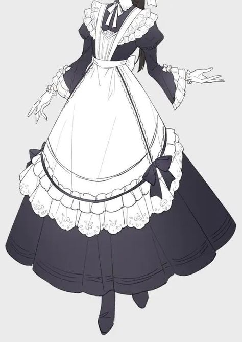 Cat Maid Outfit Drawing, Maid Dresses Drawing, How To Draw A Maid Dress, Cute Maid Outfit Drawing, Victorian Maid Character Design, Maid Outfit Reference Drawing, Maid Dress Reference, Maid Outfit Reference, Maid Outfit Ideas