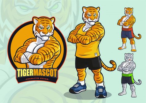 Tiger mascot for spots and martial arts ... | Premium Vector #Freepik #vector #logo #character #cartoon #fitness Martial Arts Logo, Arts Logo, Tiger Mascot, Logo Character, Cartoon Tiger, Find Logo, Character Cartoon, Cartoon Logo, Logo Illustration