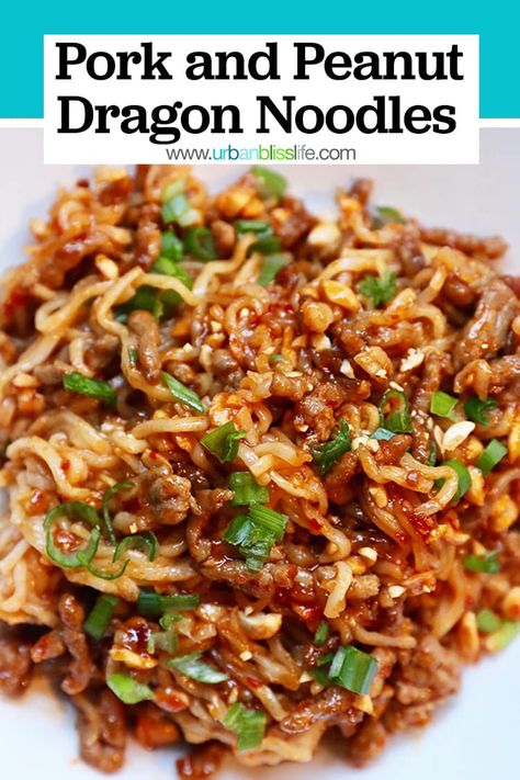 Pork And Peanut Dragon Noodles, Dragon Noodles Recipes, November Dinners, Peanut Noodles Recipe, Spicy Asian Noodles, Chicken Lasagne, Dragon Noodles, Asian Food Recipes, Seder Meal