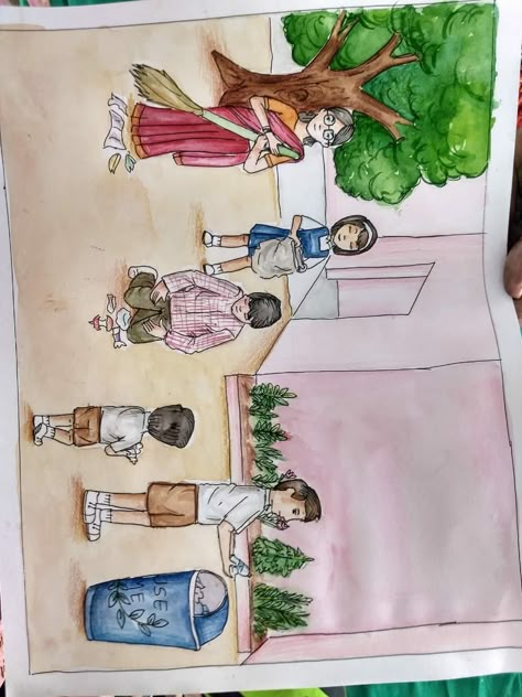 Children cleaning school ground School Ground, Cleaning Drawing, Elementary Drawing, Drawing Children, Art Competition Ideas, Composition Drawing, Children Drawing, Drawing Competition, Children Sketch