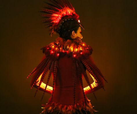 The idea of rising from the ashes in a burst of fire is amazing visual inspiration, and I have been wanting to create this costume for years. I started it two years... Coven Dress, Phoenix Quotes, Phoenix Costume, Fire Costume, Red Inspiration, Rising From The Ashes, Fire Goddess, Corner Closet, Bird Costume