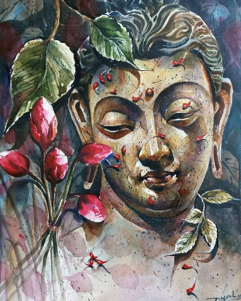 Canvas Painting Quotes, Buddha Painting Canvas, Watercolor Portrait Painting, Spiritual Paintings, Buddha Art Painting, Watercolor Workshop, Lord Buddha, Photographie Portrait Inspiration, Buddha Painting