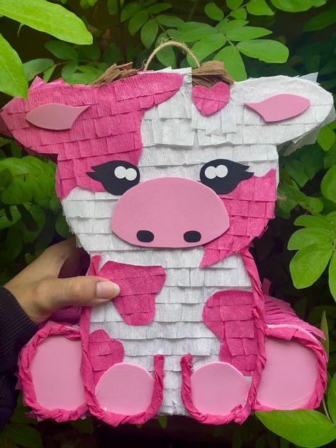 10 inch tall pink and white cow piñata with small handle and trap door Cow Piñata, Miniature Cows, Cow Birthday Parties, Piñata Ideas, Cowgirl Birthday Party, Cow Birthday, Cowgirl Birthday, Pink Cowgirl, Cowgirl Party