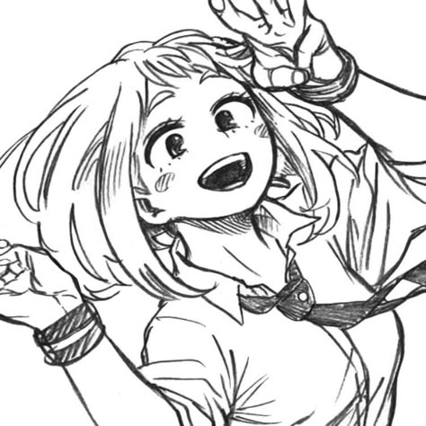 Uraraka Official Art, Uraraka Pfp, Bnha Official Art, Manga Official Art, Bnha Quirks Ideas, Sketch Icon, Ochako Uraraka, Hero Wallpaper, Manga Pages