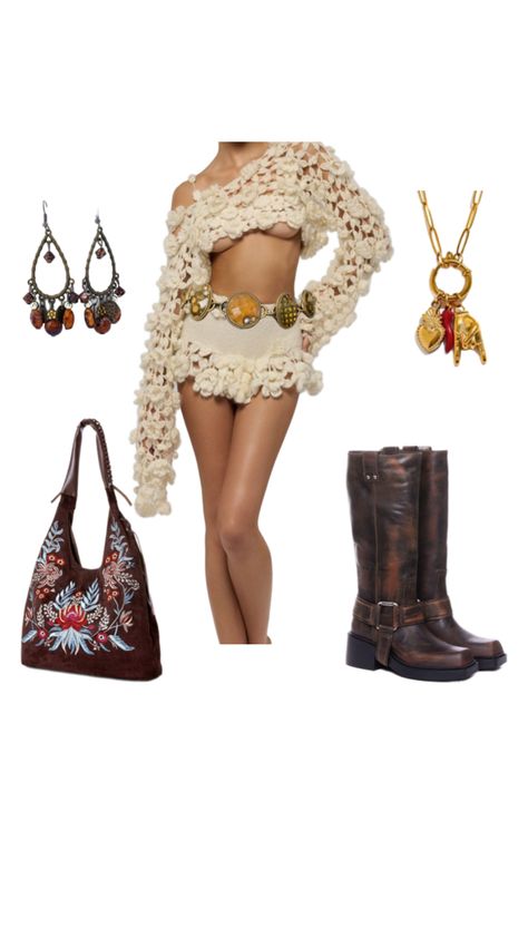 Festival outfit, boho chic, summer outfit,  crochet outfit, Coachella outfit, Glastonbury outfit Cochella Outfits Inspiration, Outfit Boho Chic, Outfit Coachella, Cochella Outfits, Singer Dr, Coachella Outfits, Dr Wardrobe, Crochet Outfit, Outfit Boho