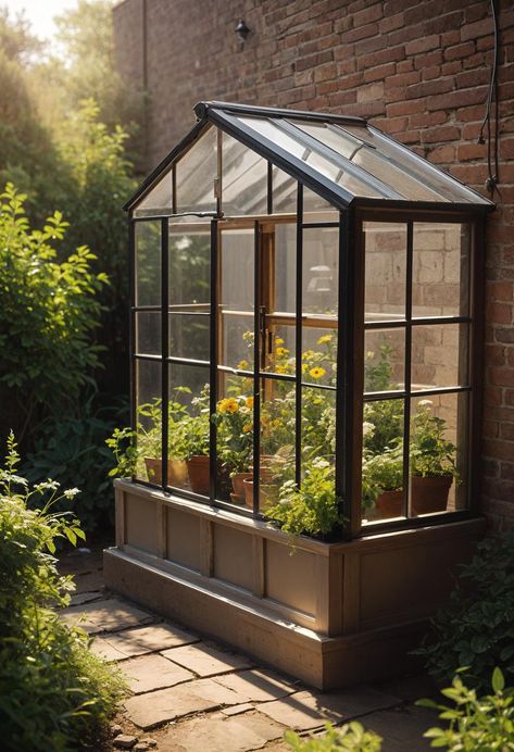 Small Garden Nook, Small Garden With Greenhouse, Tiny Greenhouse Ideas, Small Garden Planting Ideas, Greenhouse Decorating Ideas, Mini Greenhouse Ideas, Small Garden Decor Ideas, Backyard Greenhouse Ideas, Small Garden Greenhouse