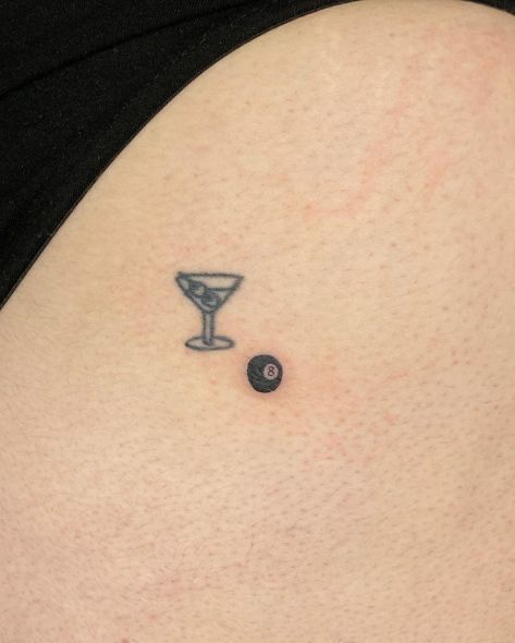 Tattoo 8 Ball, Martini Tattoo, Tattoos Baddie, 8 Ball Tattoo, Tattoo Dainty, Baddie Tattoos, Arm Tattoo Ideas, Dainty Tattoo, Stick Tattoo