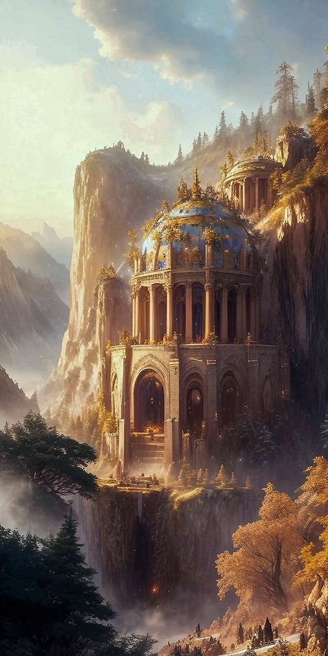 Fantasy Mountain Kingdom, Fantasy Land Aesthetic, Mountain Kingdom Fantasy Art, Fantasy Kingdom Art, Cave Kingdom, Mountain Cities, Fantasy Empire, Dragon Kingdom, Elven City