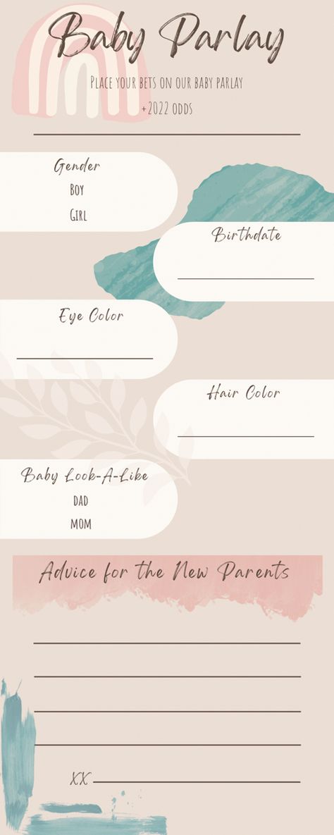 Trying to figure out a way to honor your husband while planning your gender reveal? This customizable gender reveal template is the perfect compromise for your chic-taste and his love for sports-betting! Gender Reveal Party Planning Checklist, Gender Reveal Program Flow, Printable Gender Reveal Games Free, Gender Reveal Prediction Cards, Gender Reveal Blank Invitations, Baby Reveal, Gender Reveal, Baby Shower