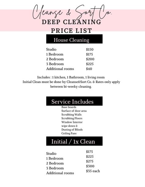 House Cleaning Services Flyers, House Cleaning Business Pricing, Cleaning Business Price List, House Cleaning Rates, Cleaning Buisness, Business Planner Organization, Luxury Cleaning, Housekeeping Business, Cleaning Services Prices